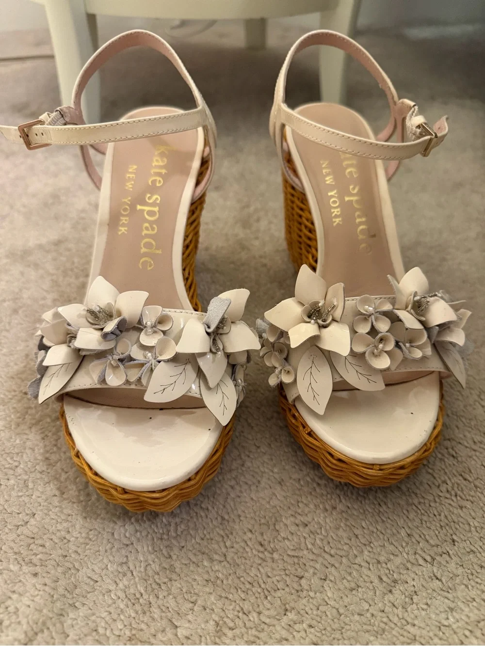 kate spade Cream Floral Wedge Sandals with Woven Platform